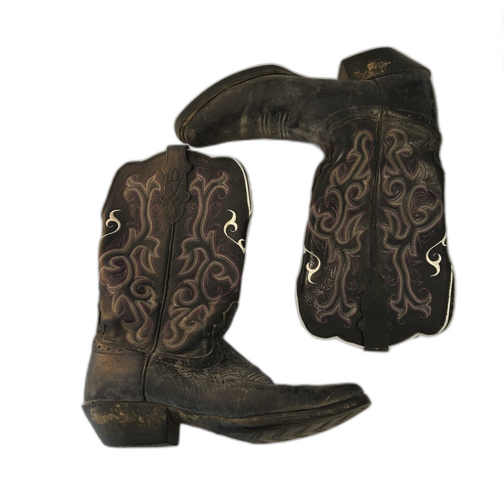Justin Stampede Western Cowboy Cowgirl Boots Size 9.5B Black Purple Leather